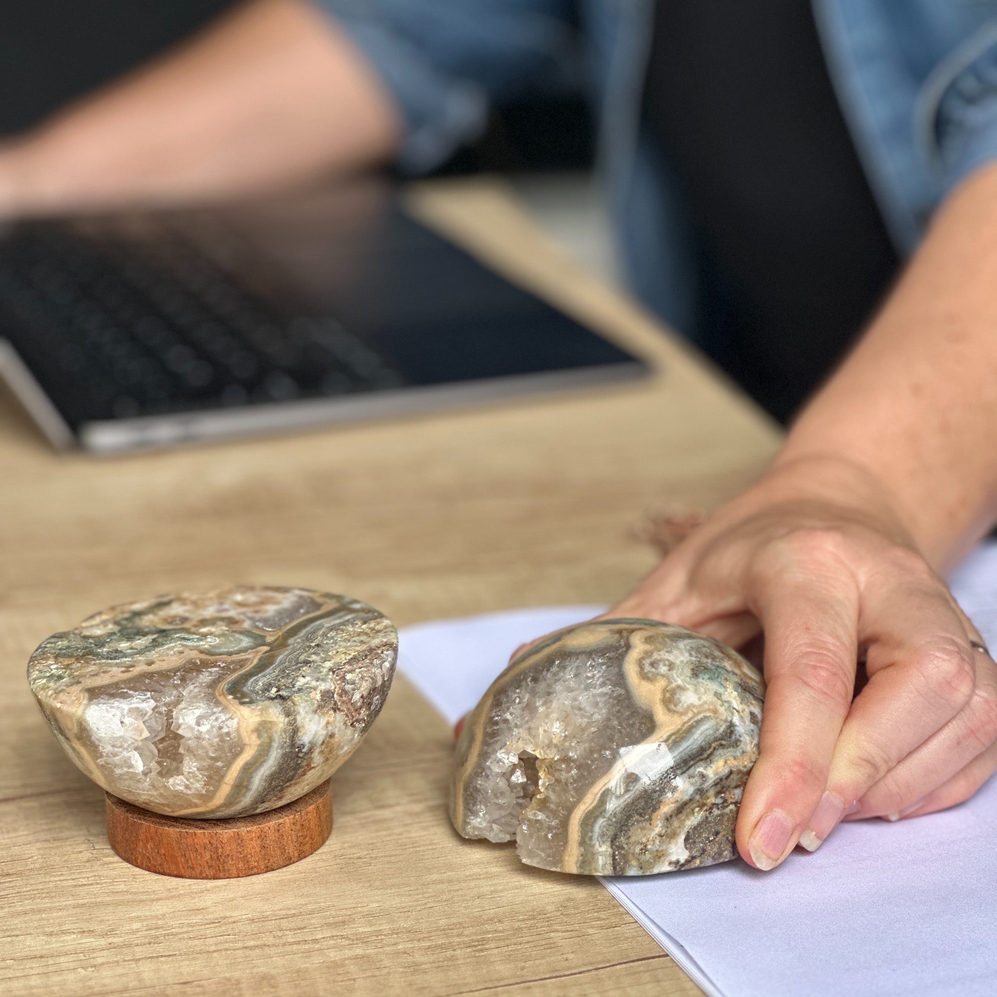Jasper Paperweight, Natural Crystal Desk Ornament, Co-work Gift Idea