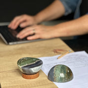 Jasper Paperweight, Natural Crystal Desk Ornament, Co-work Gift Idea