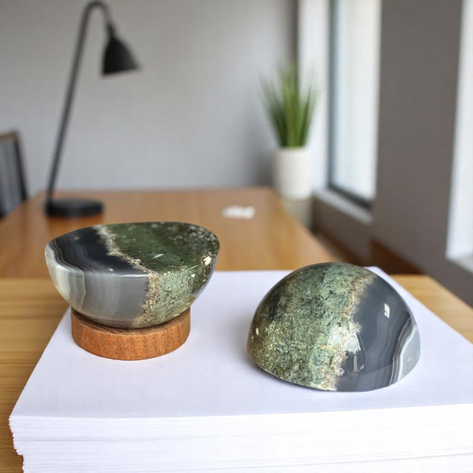 Jasper Paperweight, Natural Crystal Desk Ornament, Co-work Gift Idea