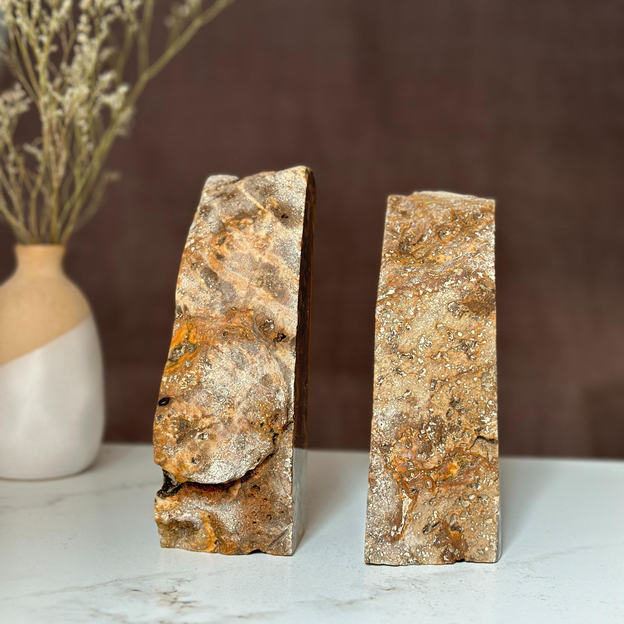 Natural Jasper and Agate Crystal Bookends, Incredible XXL Polished Stones, Premium quality crystals, extra large geode bookends for decor