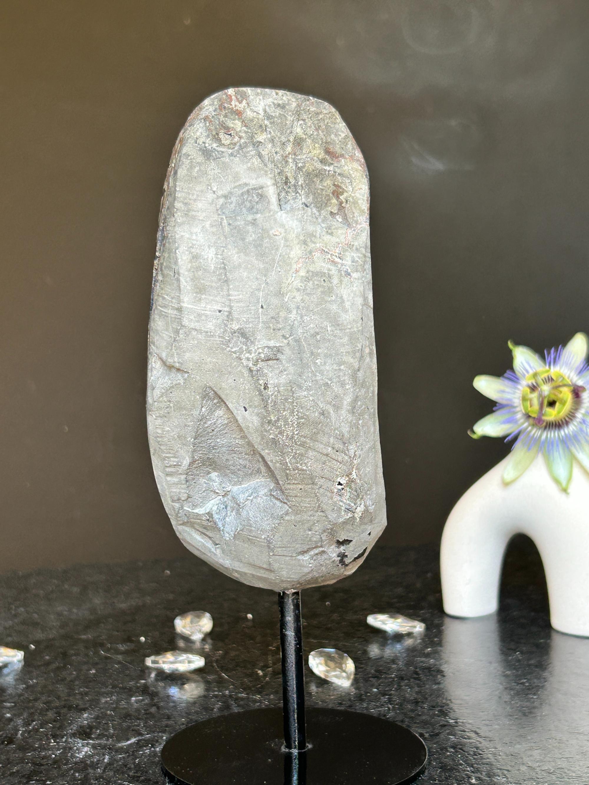 Amethyst Slice on Stand with agate edges, Rare Unique Agate Crystal on Metal Stand