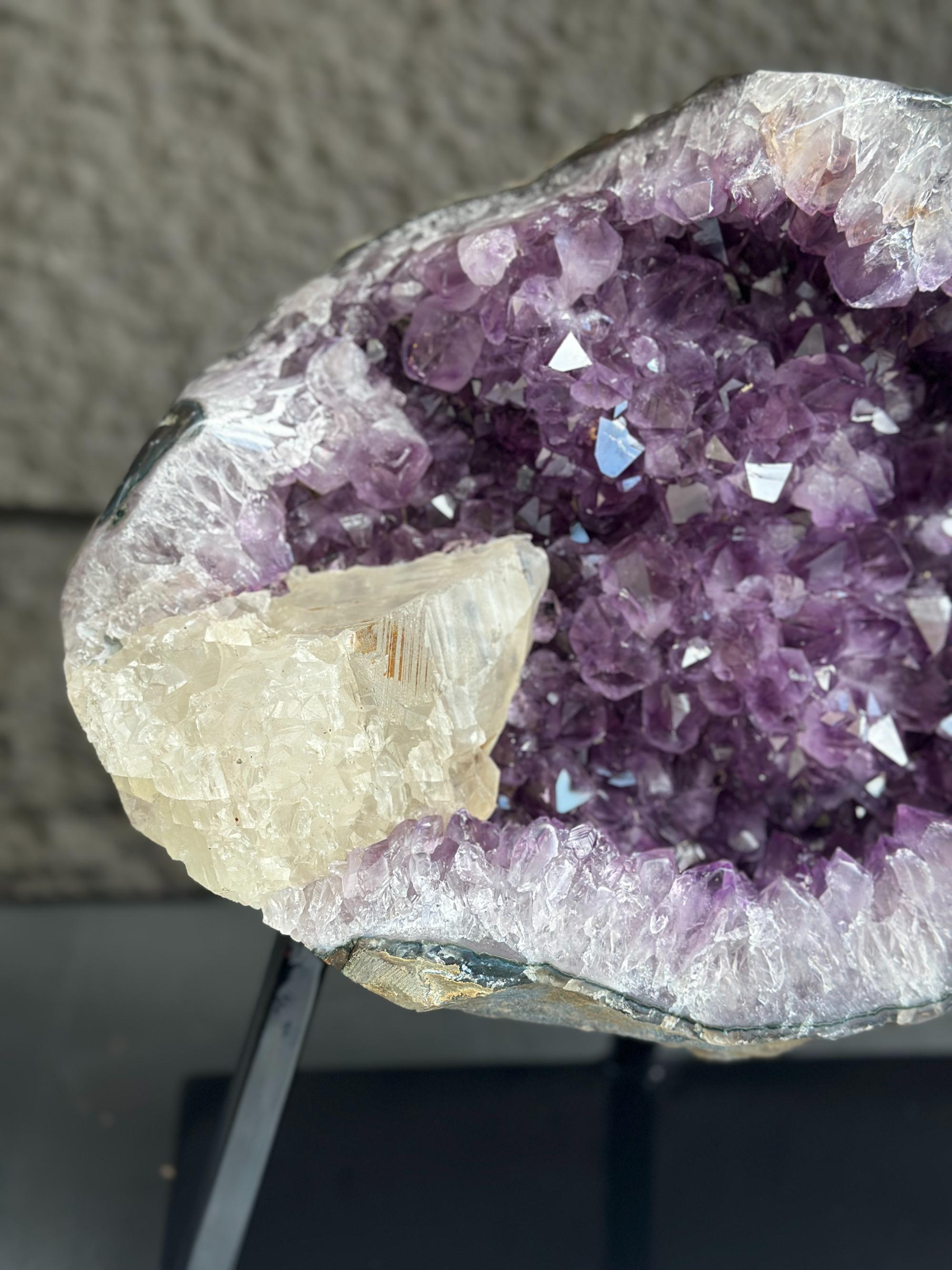 Amethyst Formation for Collectors, Rare Crystal Geode with Calcite, Outstanding Quality Amethyst