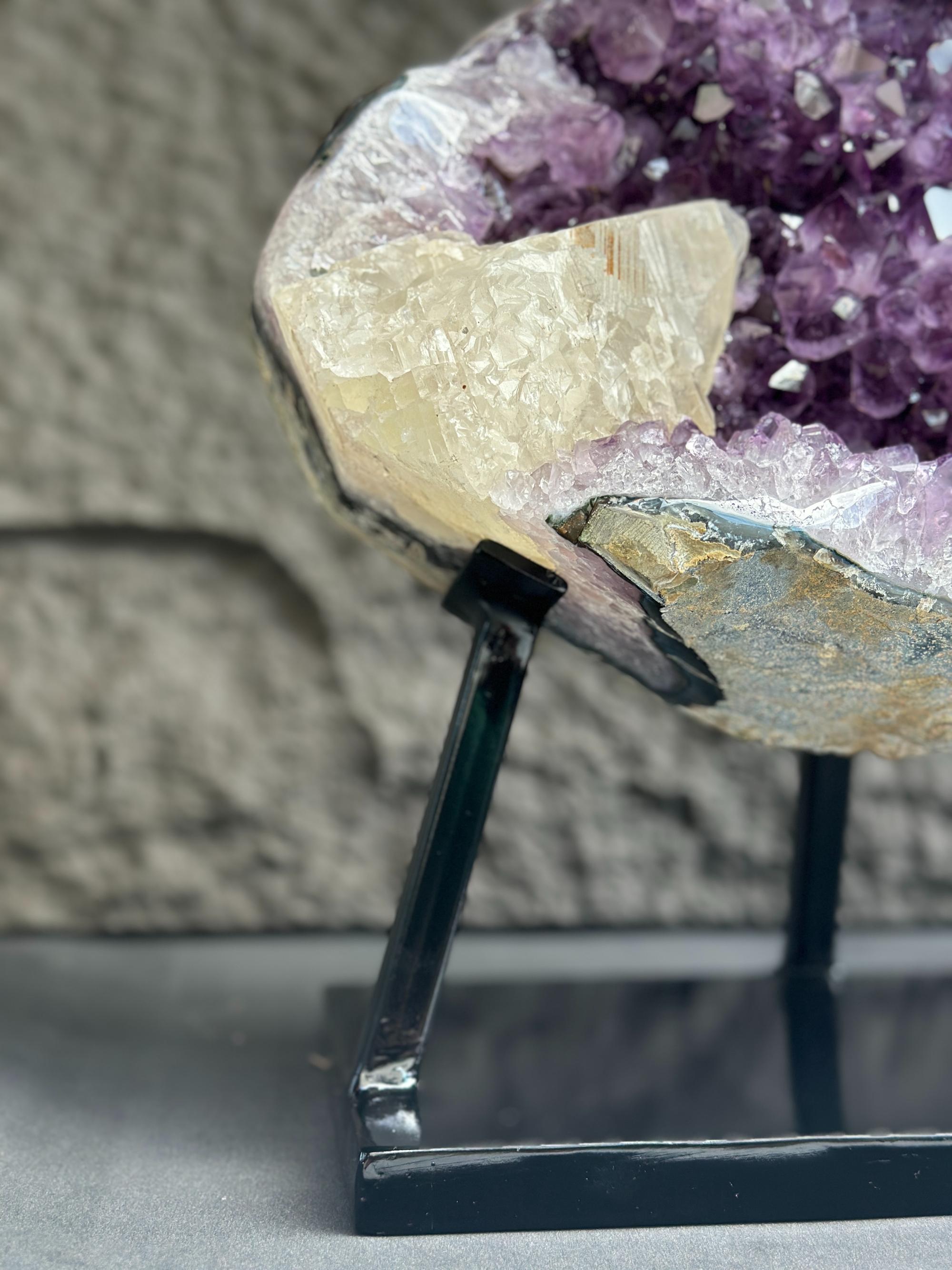 Amethyst Formation for Collectors, Rare Crystal Geode with Calcite, Outstanding Quality Amethyst