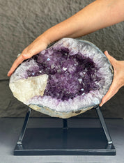 Amethyst Formation for Collectors, Rare Crystal Geode with Calcite, Outstanding Quality Amethyst