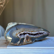Agate Toptable Decor, Natural geode from Uruguay, Deep Purple Project Crystal, Stunning cave with amethysts points inside