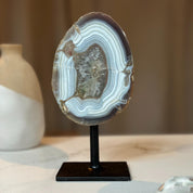 Agate Stone with metal stand included, Gems for home decor, Natural Uruguayan Crystal