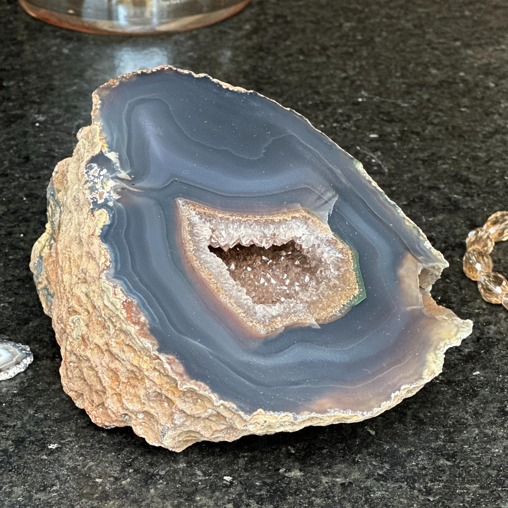 Large Quartz Geode Cave with Agate edges, Unique Home Decor Crystal, High Quality Quartz, Crystal centerpiece