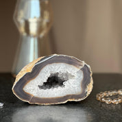 Clear Quartz and druzy Geode Cave, Self standing crystal bowl, Home Decor Crystal Geode