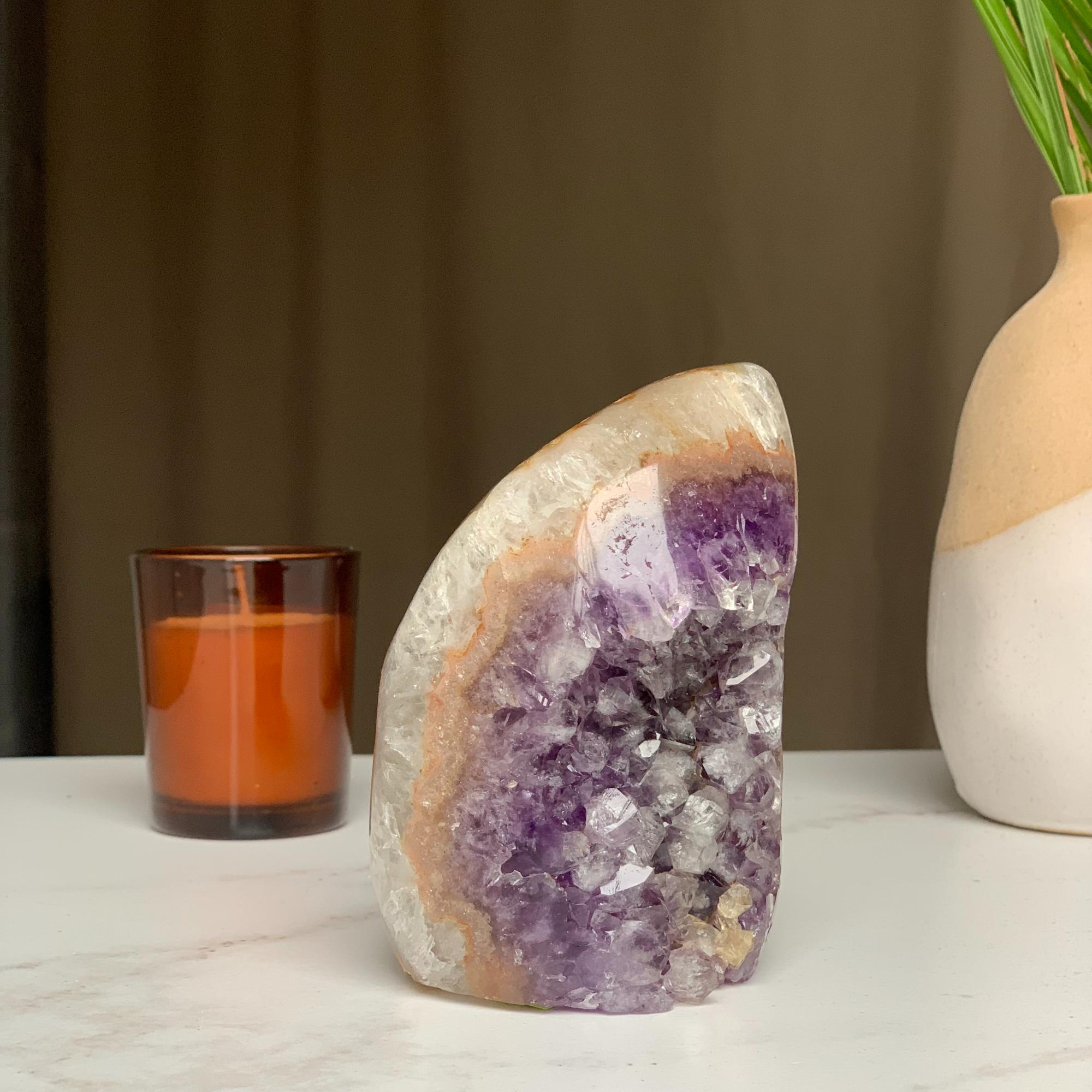 Amethyst and agate flame, Ascension crystal perfect as spiritual gift