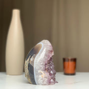 Agate and Amethyst Flame, Premium quality geode, Purple shiny crystals for home decoration