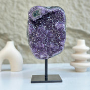 Large Deep Purple Amethyst Geode Crystal on Modern Stand