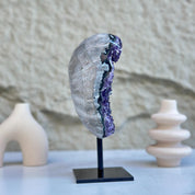 Large Deep Purple Amethyst Geode Crystal on Modern Stand