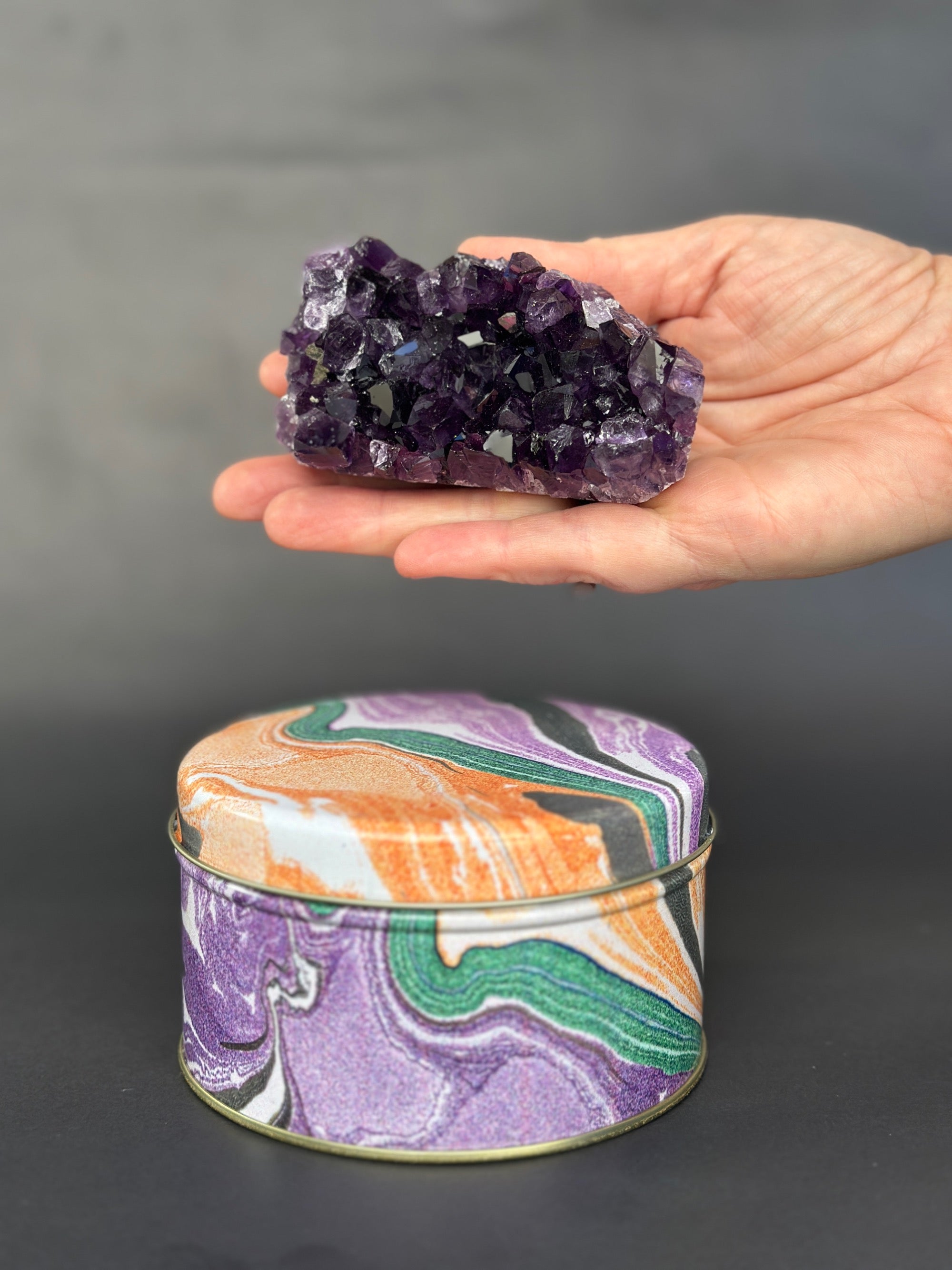 Amethyst cluster with tin