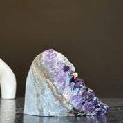 Deep purple Uruguay amethyst crystal geode, 3x3 inches, with sparkling points and natural stone base.