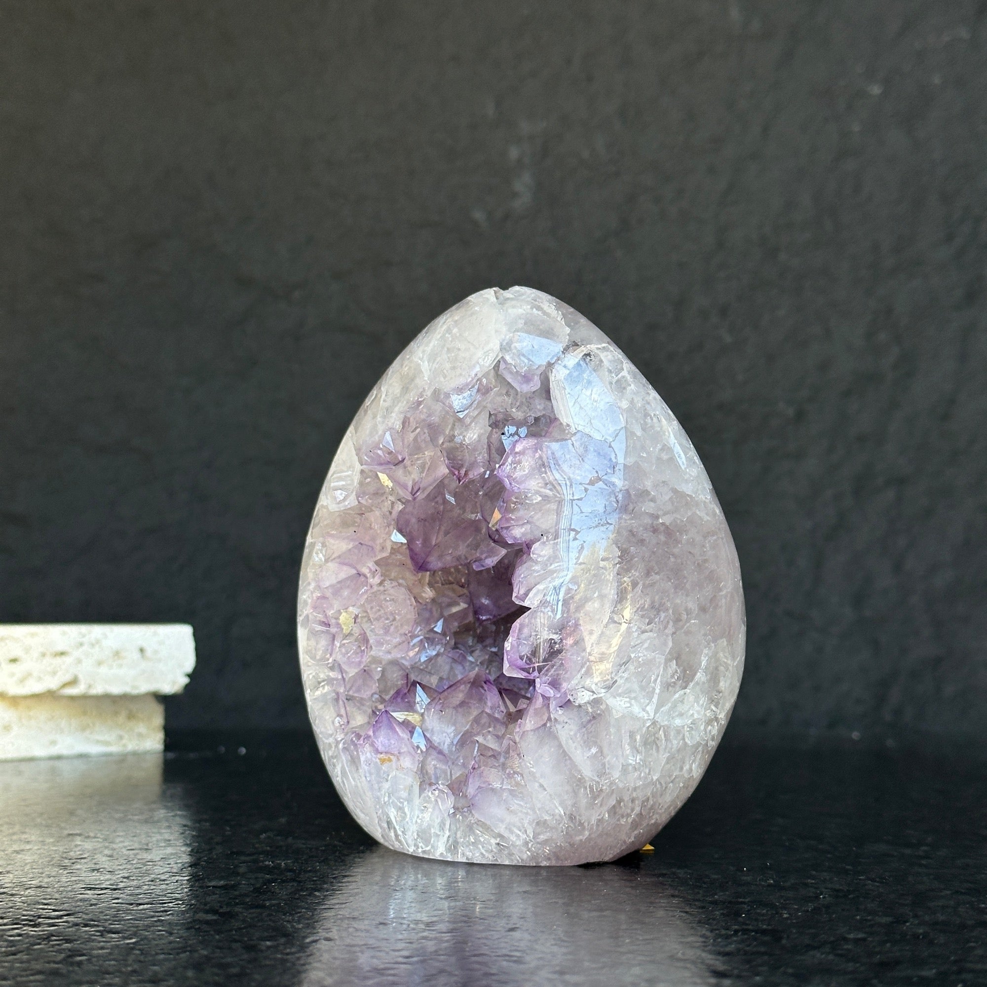 Quartz, Amethyst and Agate Stone Egg, 3 Lb Oval Full polished Crystal