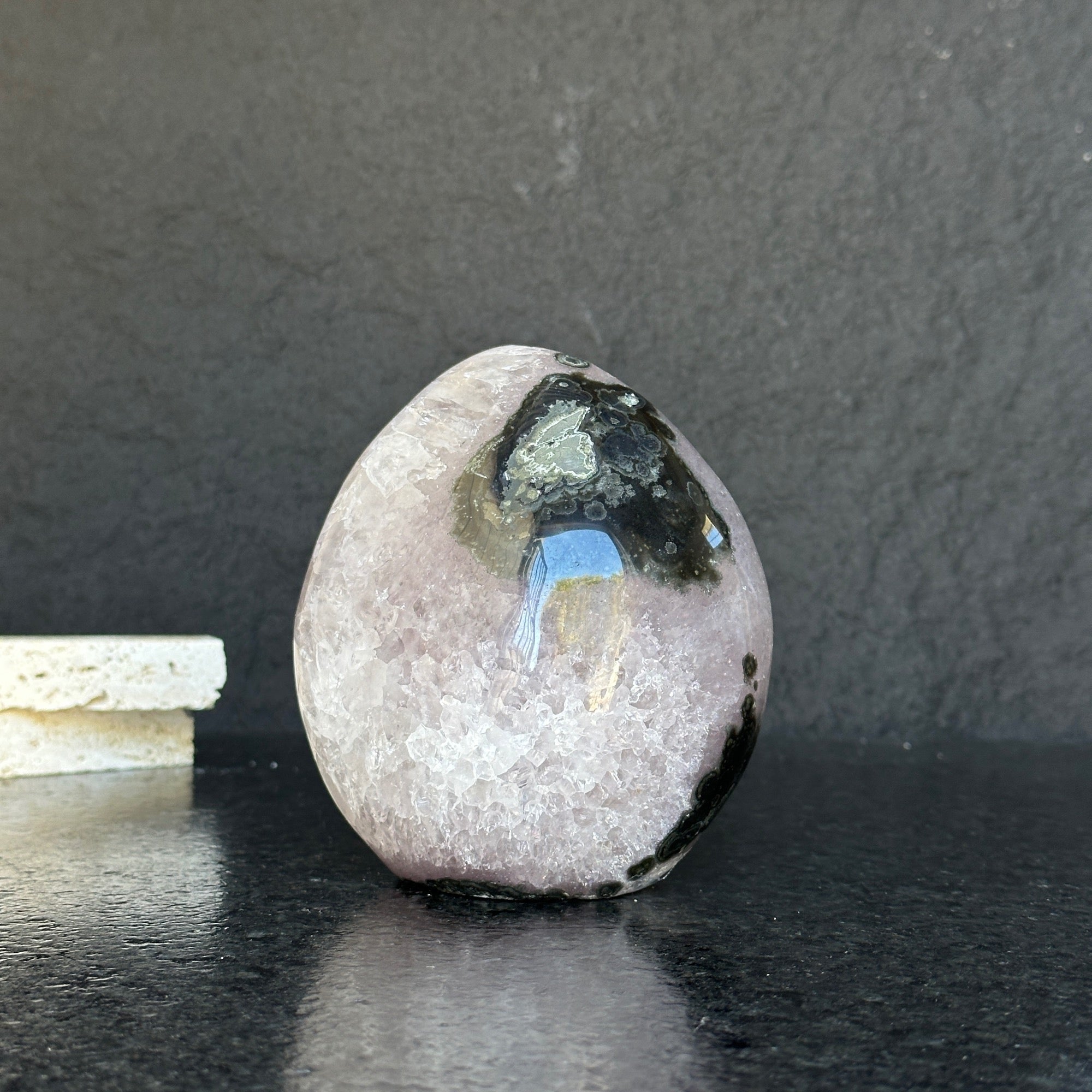 Quartz, Amethyst and Agate Stone Egg, 3 Lb Oval Full polished Crystal