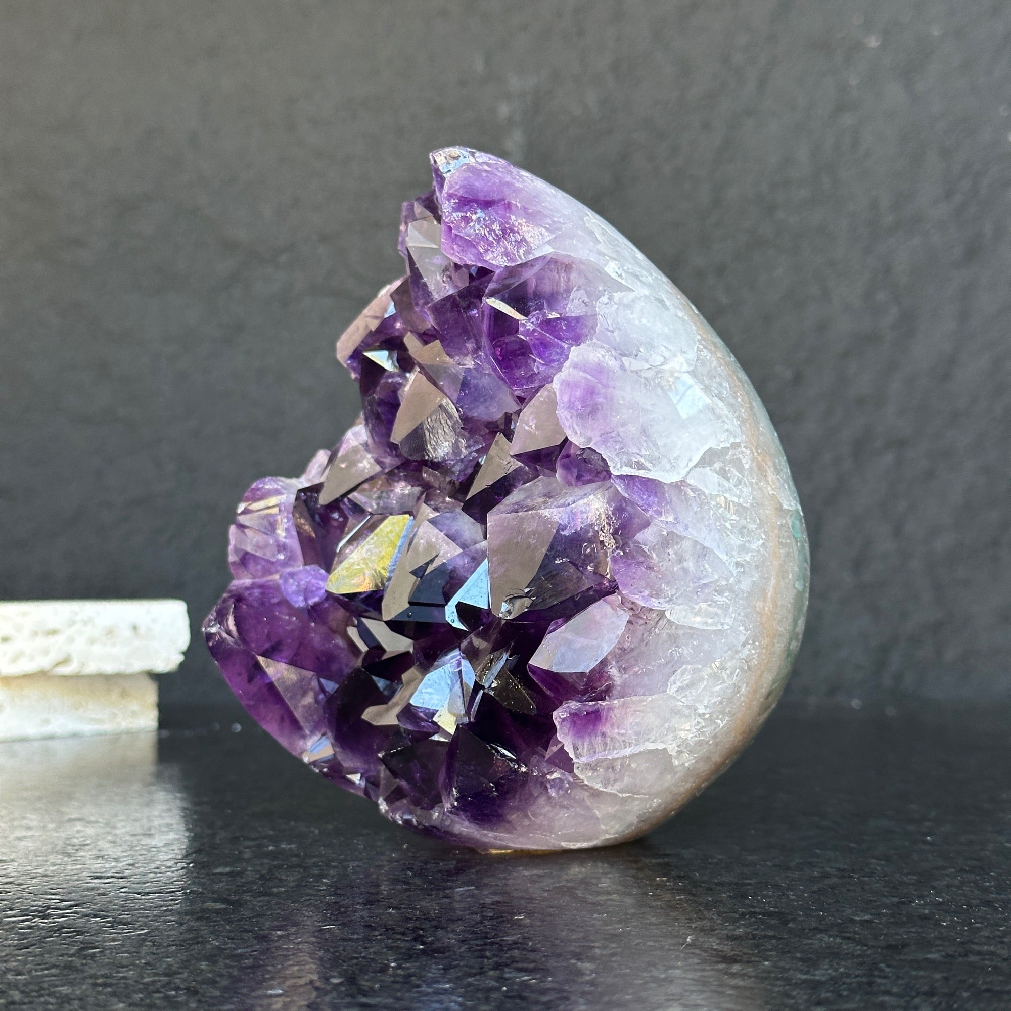 Amethyst Geode Crystal Egg with incredible Agate formations, Natural cave shaped polished agate stone