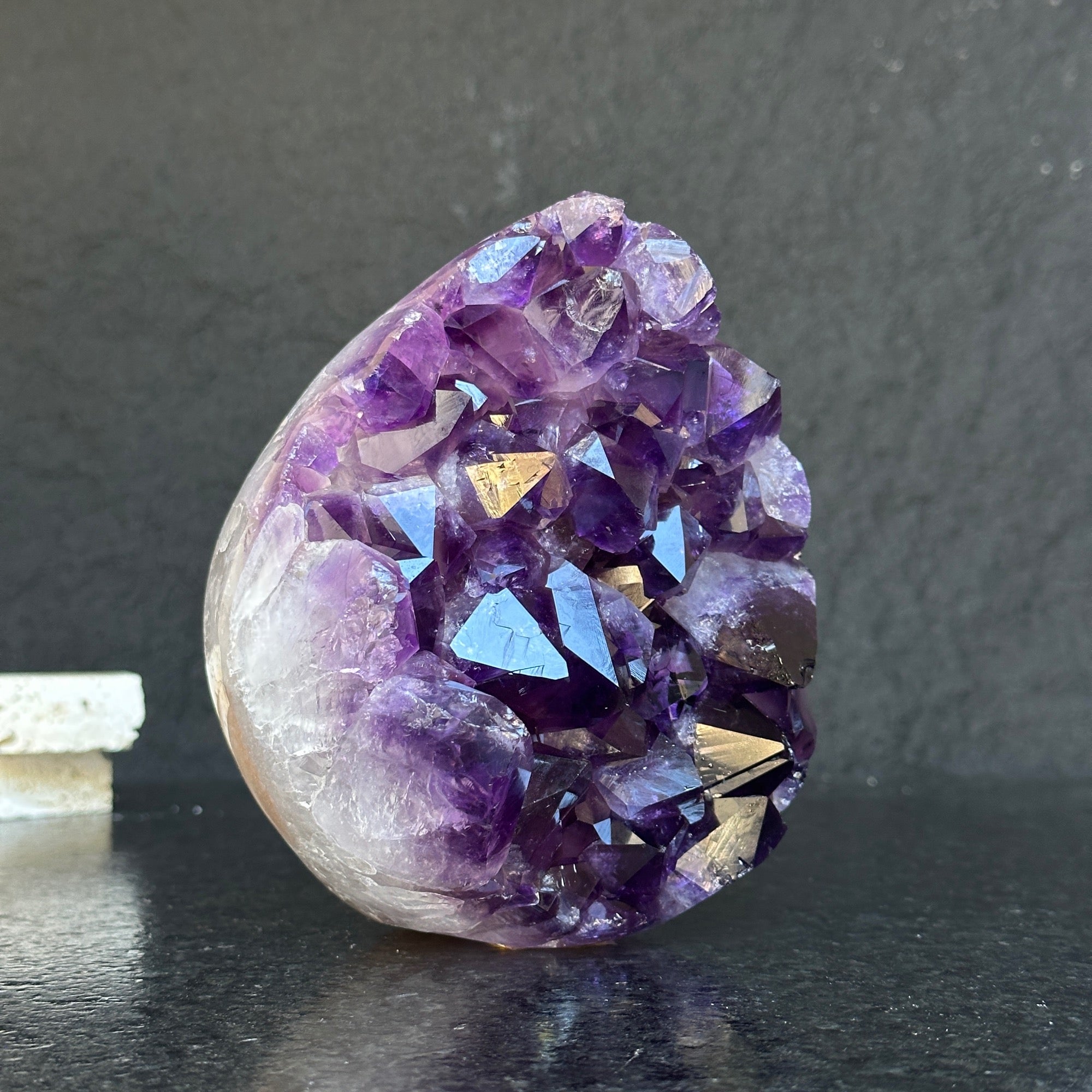 Amethyst Geode Crystal Egg with incredible Agate formations, Natural cave shaped polished agate stone