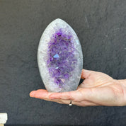 Amethyst Geode Crystal Egg with incredible Agate formations, Natural cave shaped polished agate stone