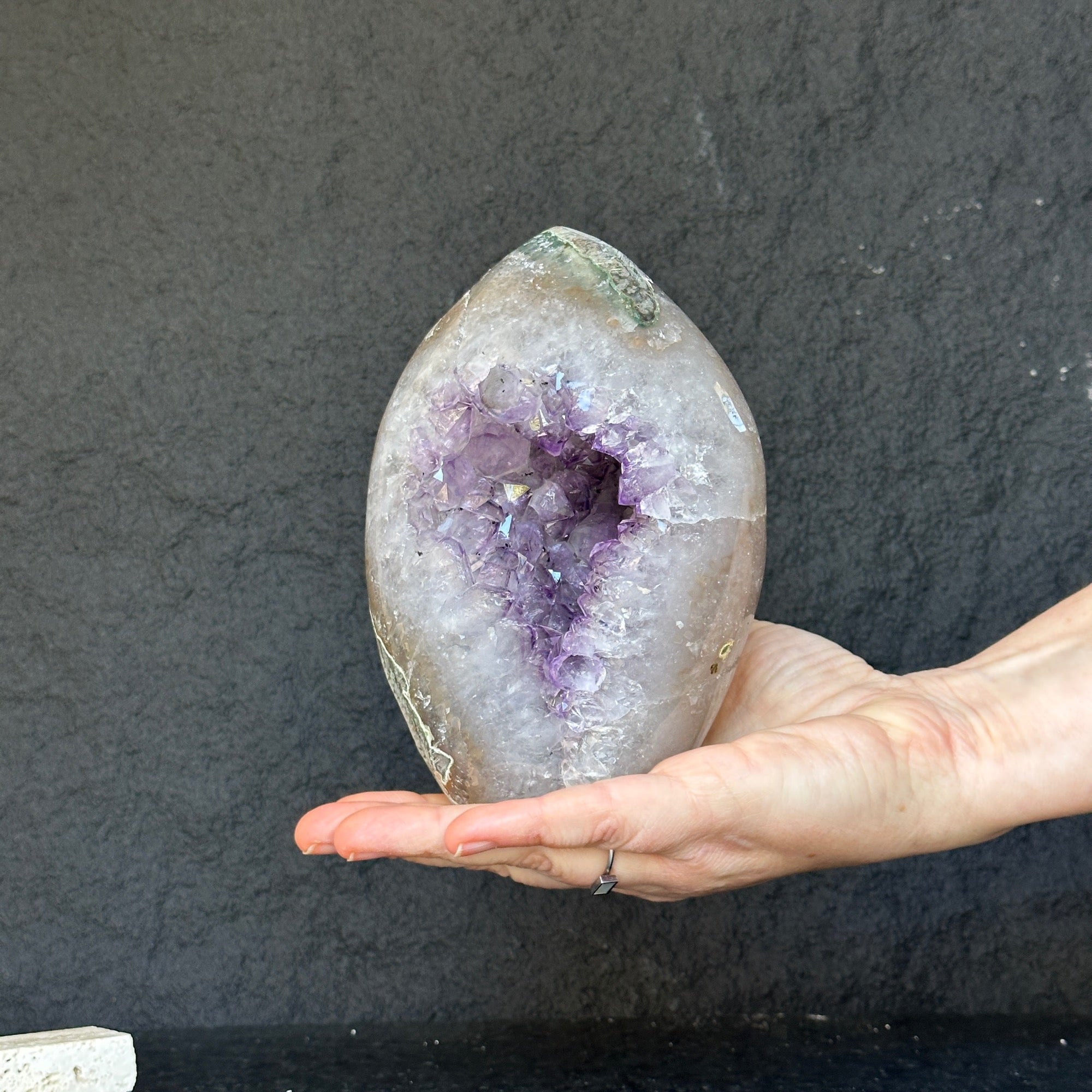 Extra Large Amethyst Geode Cave, Oval shaped Full polished stone, Stunning decor piece, Giant Crystal