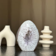 Quartz Crystal Egg, Natural color crystal, decorative collectors unique piece with agate
