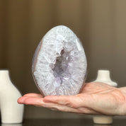 Quartz Crystal Egg, Natural color crystal, decorative collectors unique piece with agate