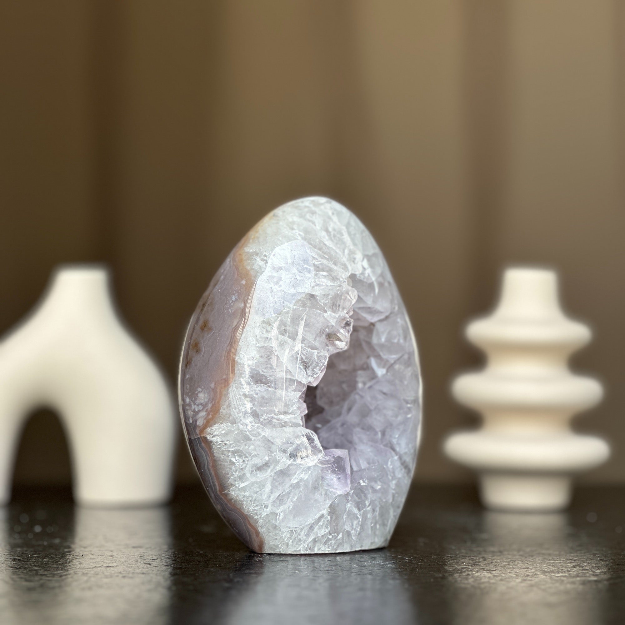Quartz Crystal Egg, Natural color crystal, decorative collectors unique piece with agate