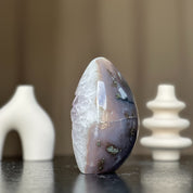 Quartz Crystal Egg, Natural color crystal, decorative collectors unique piece with agate