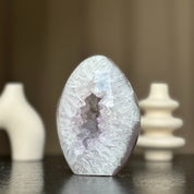 Quartz Crystal Egg, Natural color crystal, decorative collectors unique piece with agate