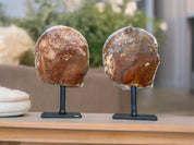 Red Jasper Slice on Stand SET, 7 in Tall Crystals in metallic base, Unique home decoration, rare finds mineral formations