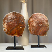 Red Jasper Slice on Stand SET, 7 in Tall Crystals in metallic base, Unique home decoration, rare finds mineral formations
