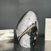 Superb Amethyst Crystal Geode with Agate formations, 7 in tall Extra Large Amethyst Cave, Oval Shaped Stone Polished at edges