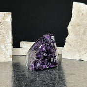 Deep purple Uruguayan amethyst cluster with agate formations, 3x3 inch geode.