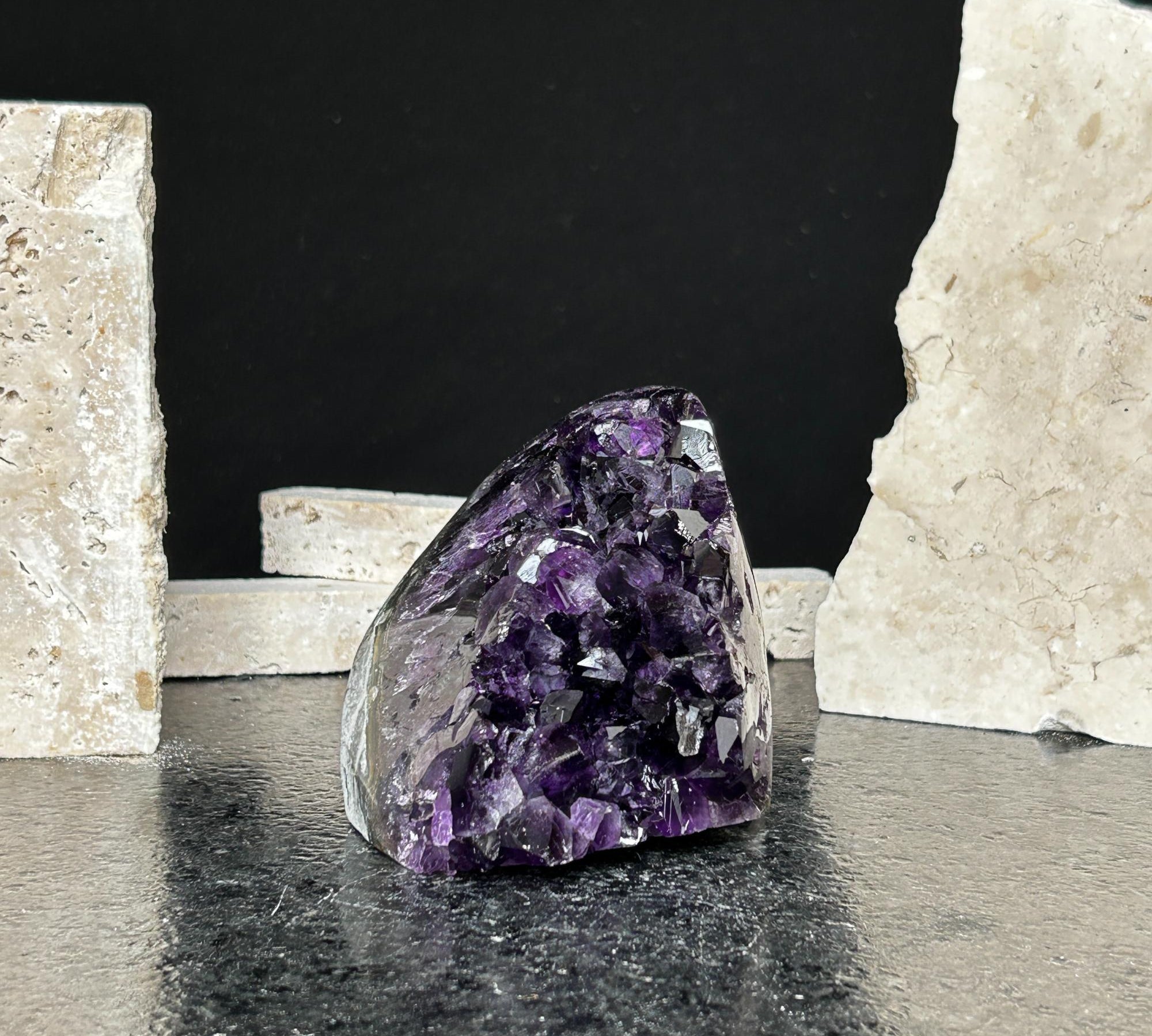 Deep purple Uruguayan amethyst cluster with agate formations, 3x3 inch geode.