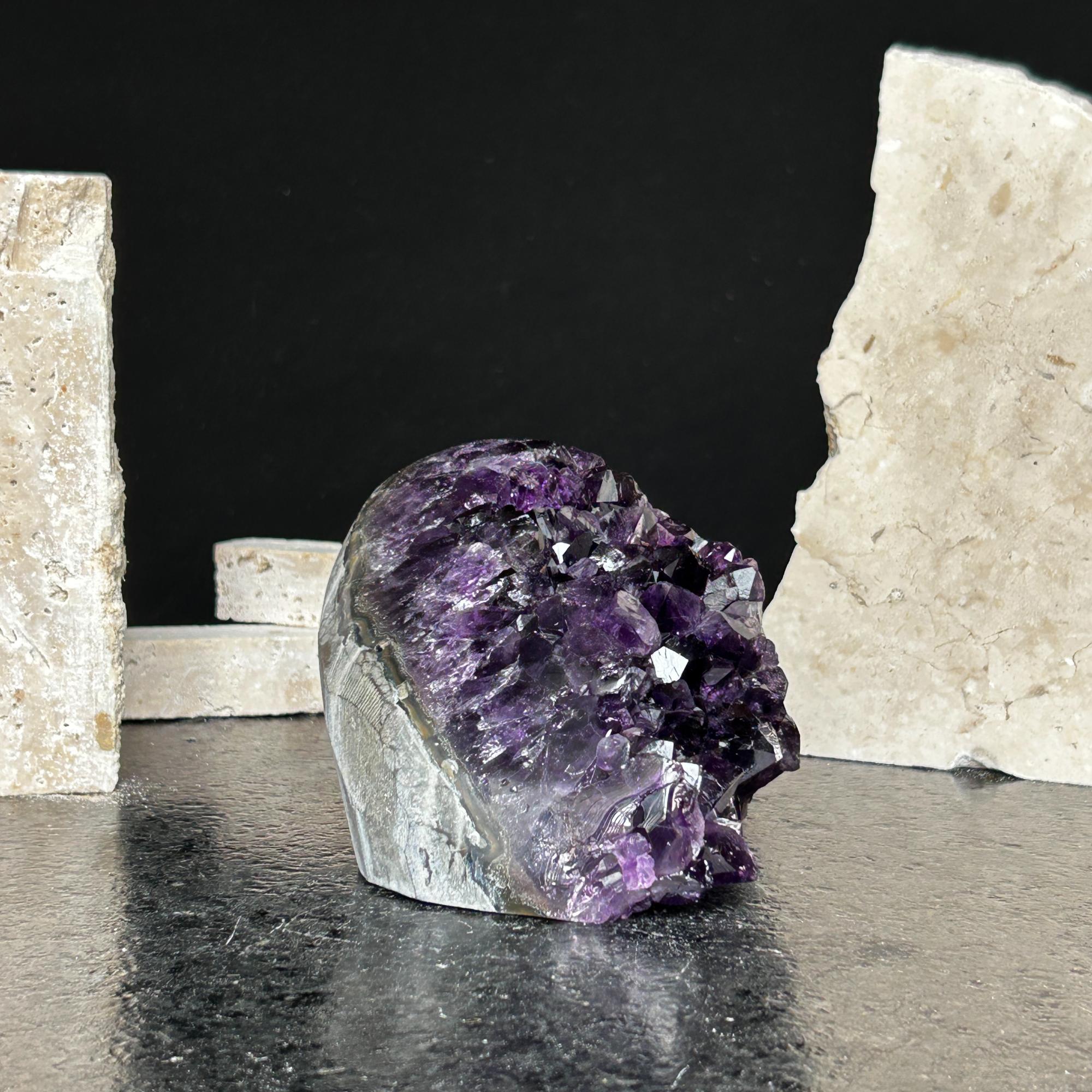 Deep purple Uruguayan amethyst cluster with agate formations, 3x3 inches, 2.1 lb.