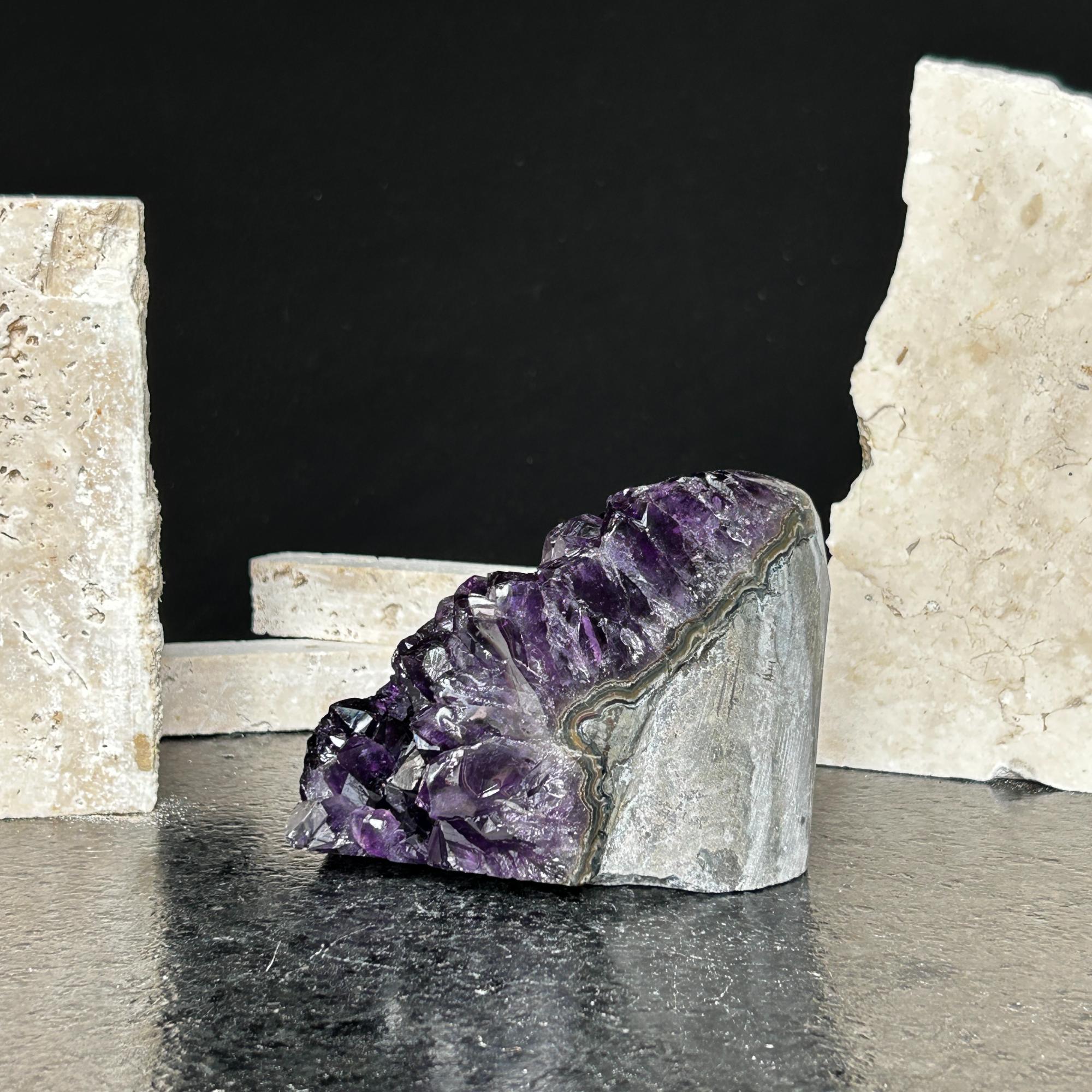 Deep purple Uruguayan amethyst cluster with agate formations, 3x3 inches, 2.1 lb.