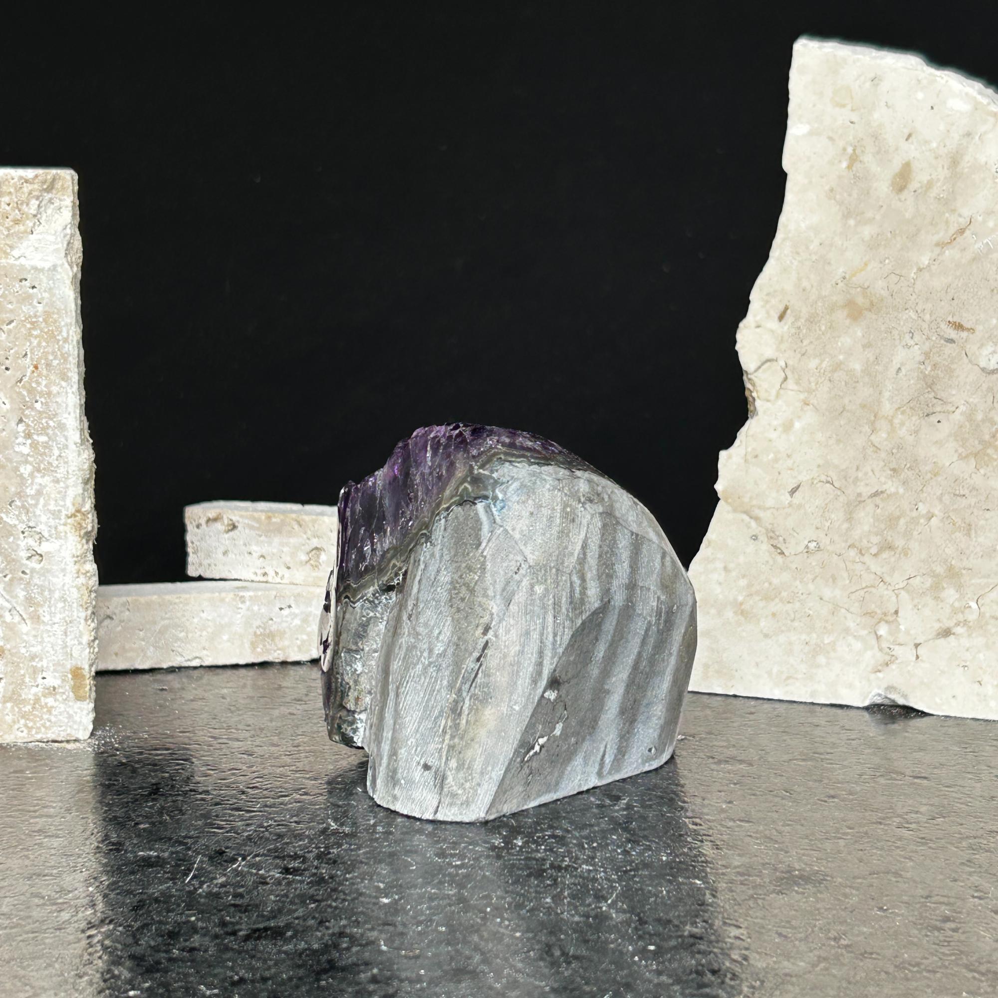 Deep purple Uruguayan amethyst cluster with agate formations, 3x3 inches, 2.1 lb.