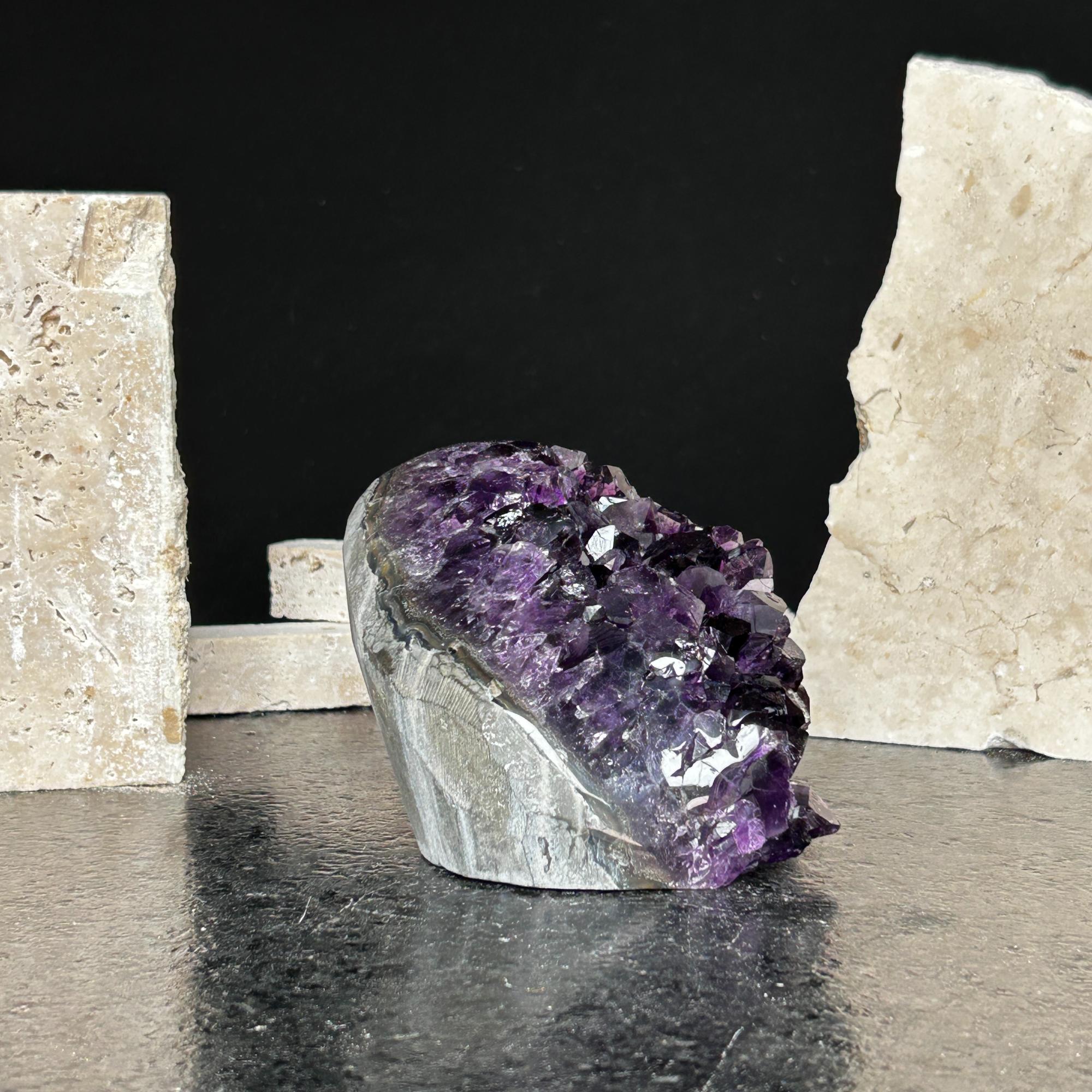 Deep purple Uruguayan amethyst cluster with agate formations, 3x3 inches, 2.1 lb.