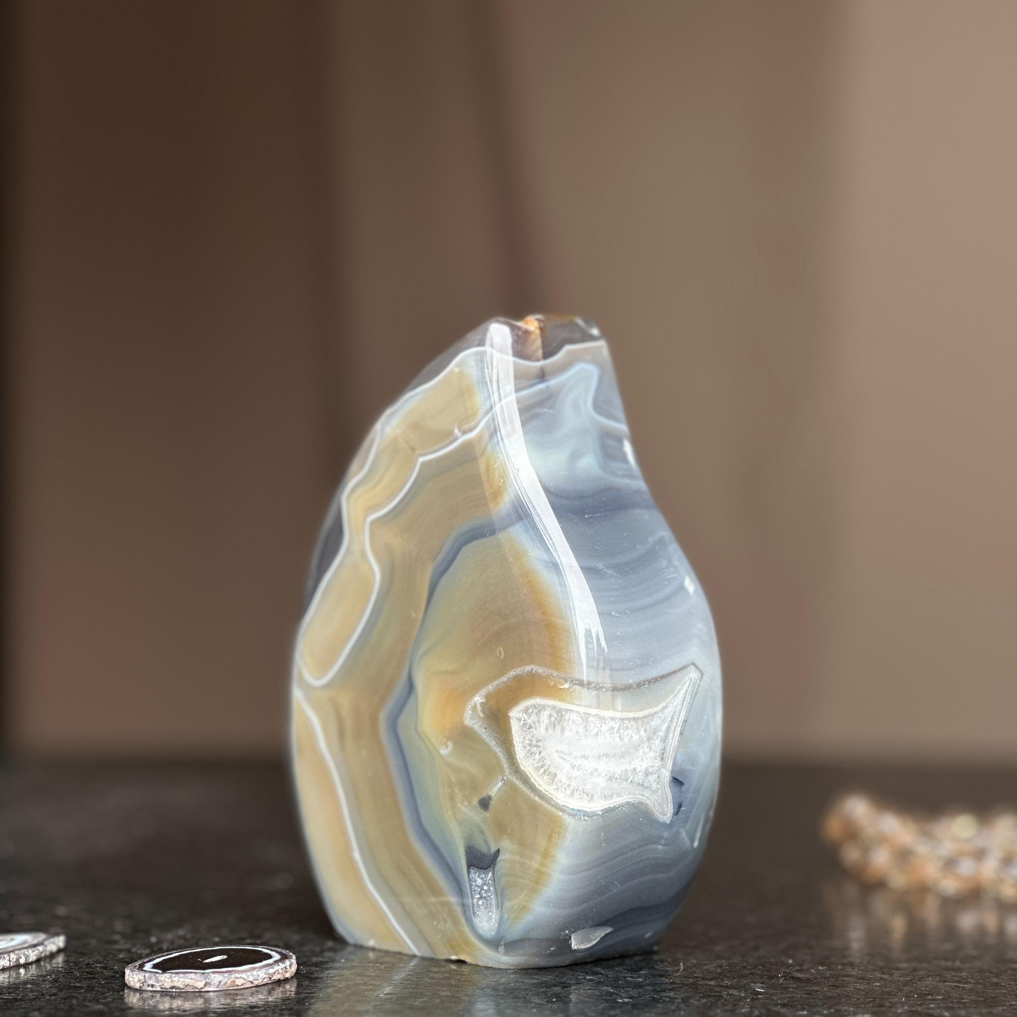 Unique Gray and Brown Uruguayan Agate Flame Geode