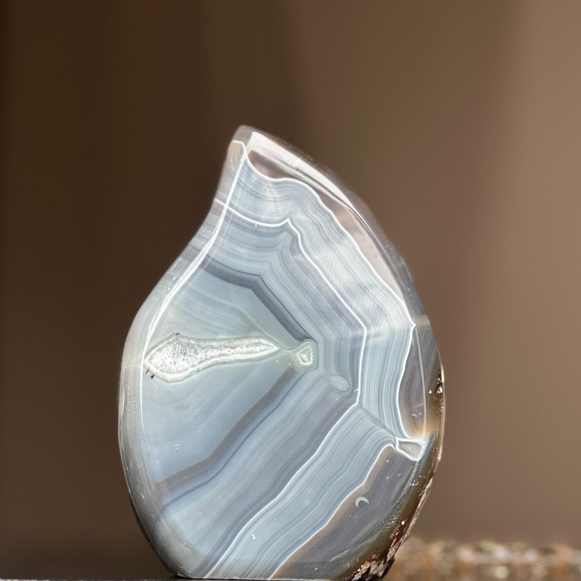 Unique Gray and Brown Uruguayan Agate Flame Geode