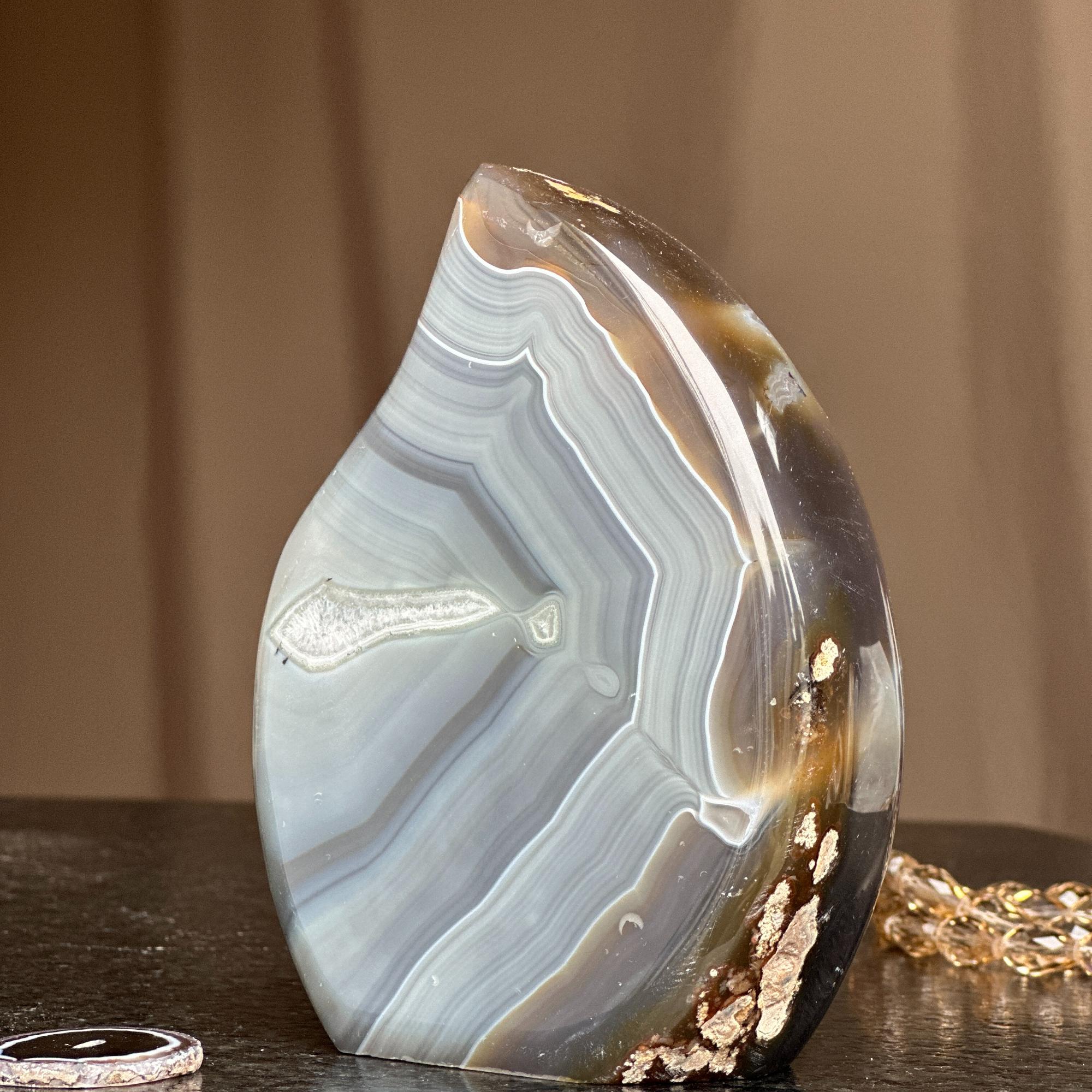 Unique Gray and Brown Uruguayan Agate Flame Geode