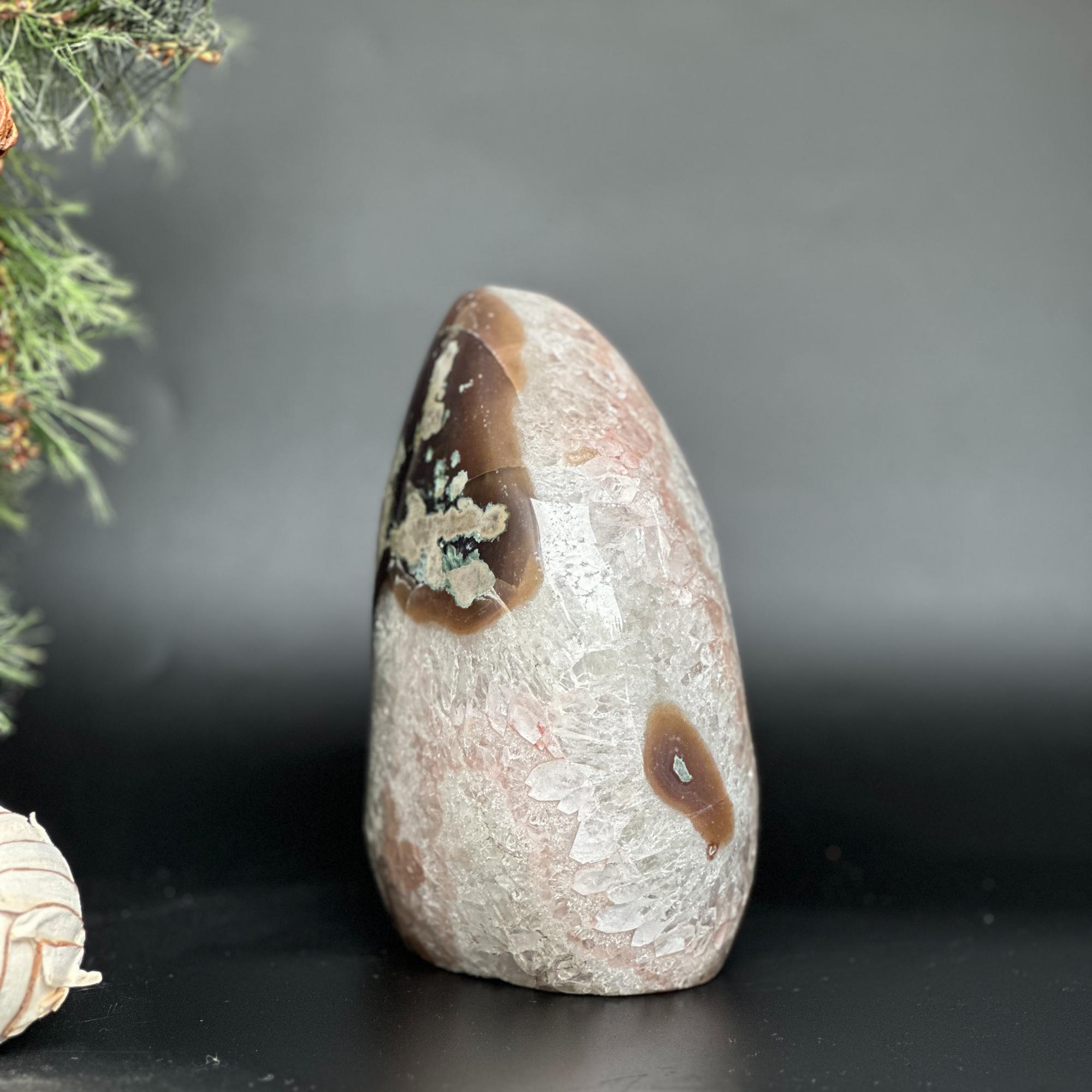 7-inch Uruguayan Amethyst and Agate geode cave, natural crystal with purple, white, and brown hues.