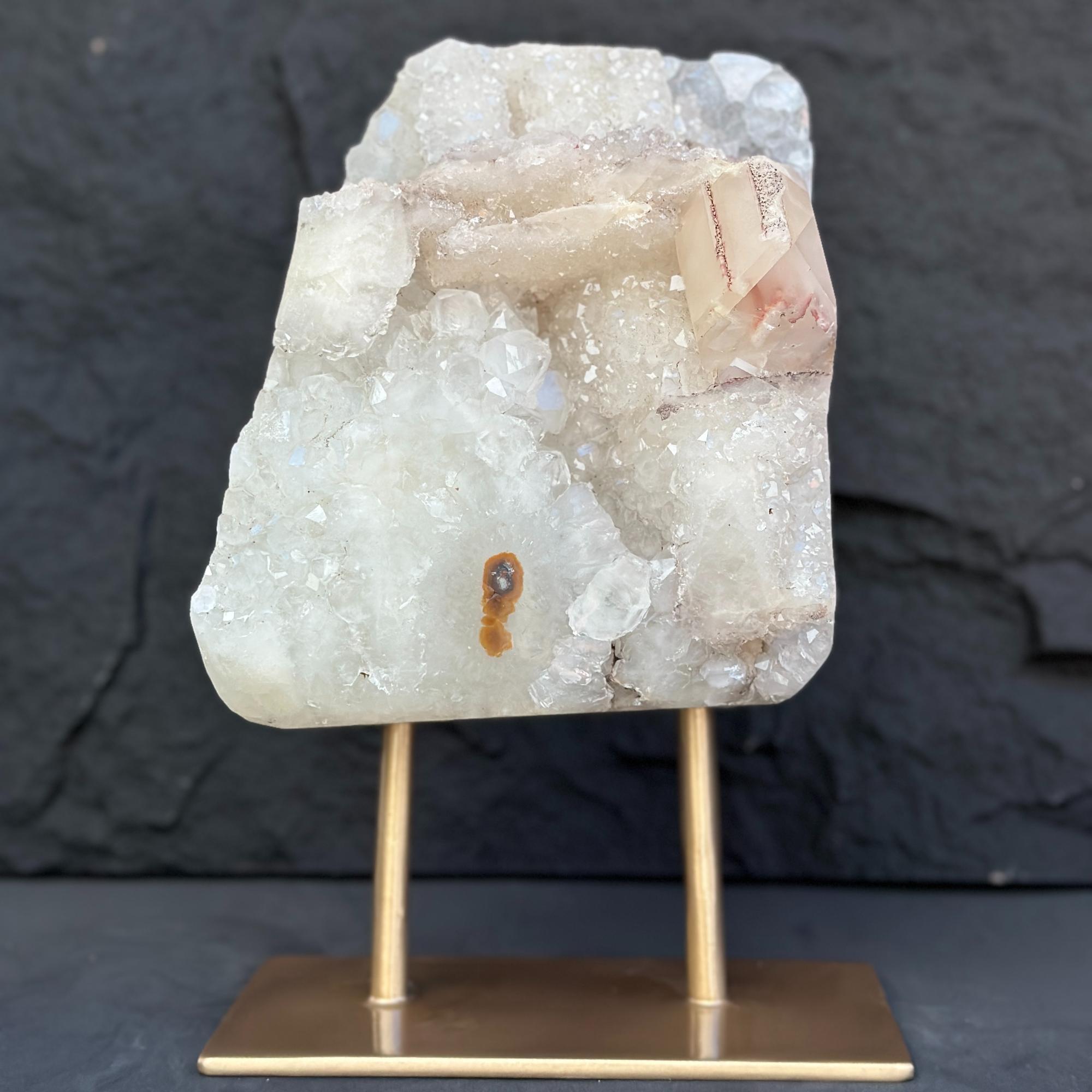 Natural Uruguayan Quartz Crystal on Metal Stand