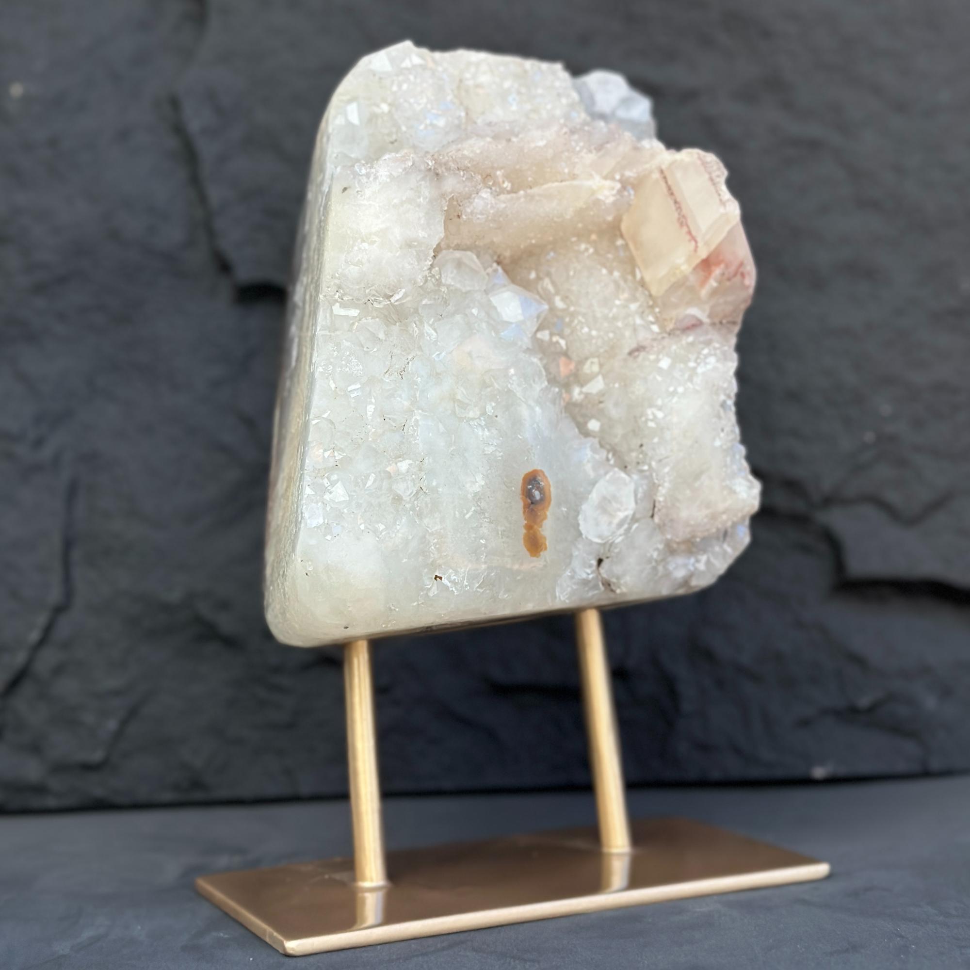 Natural Uruguayan Quartz Crystal on Metal Stand