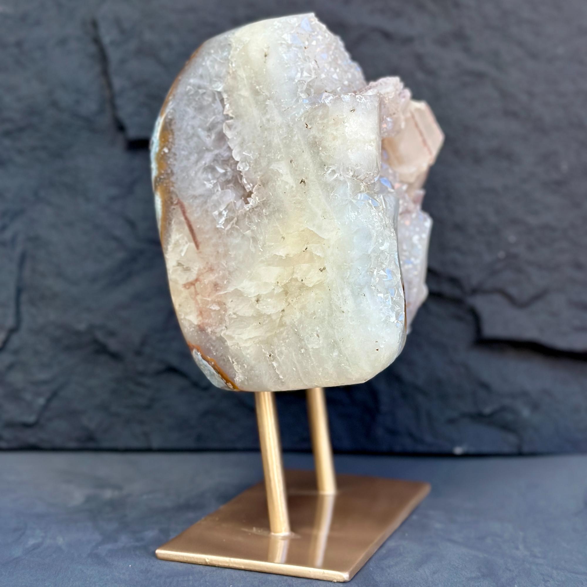 Natural Uruguayan Quartz Crystal on Metal Stand