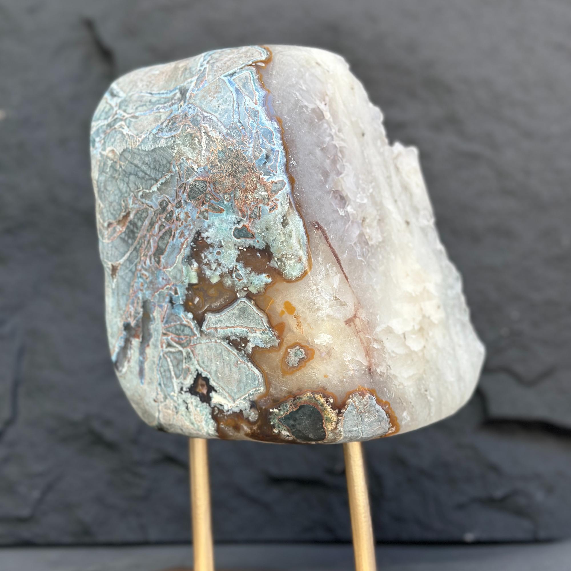Natural Uruguayan Quartz Crystal on Metal Stand