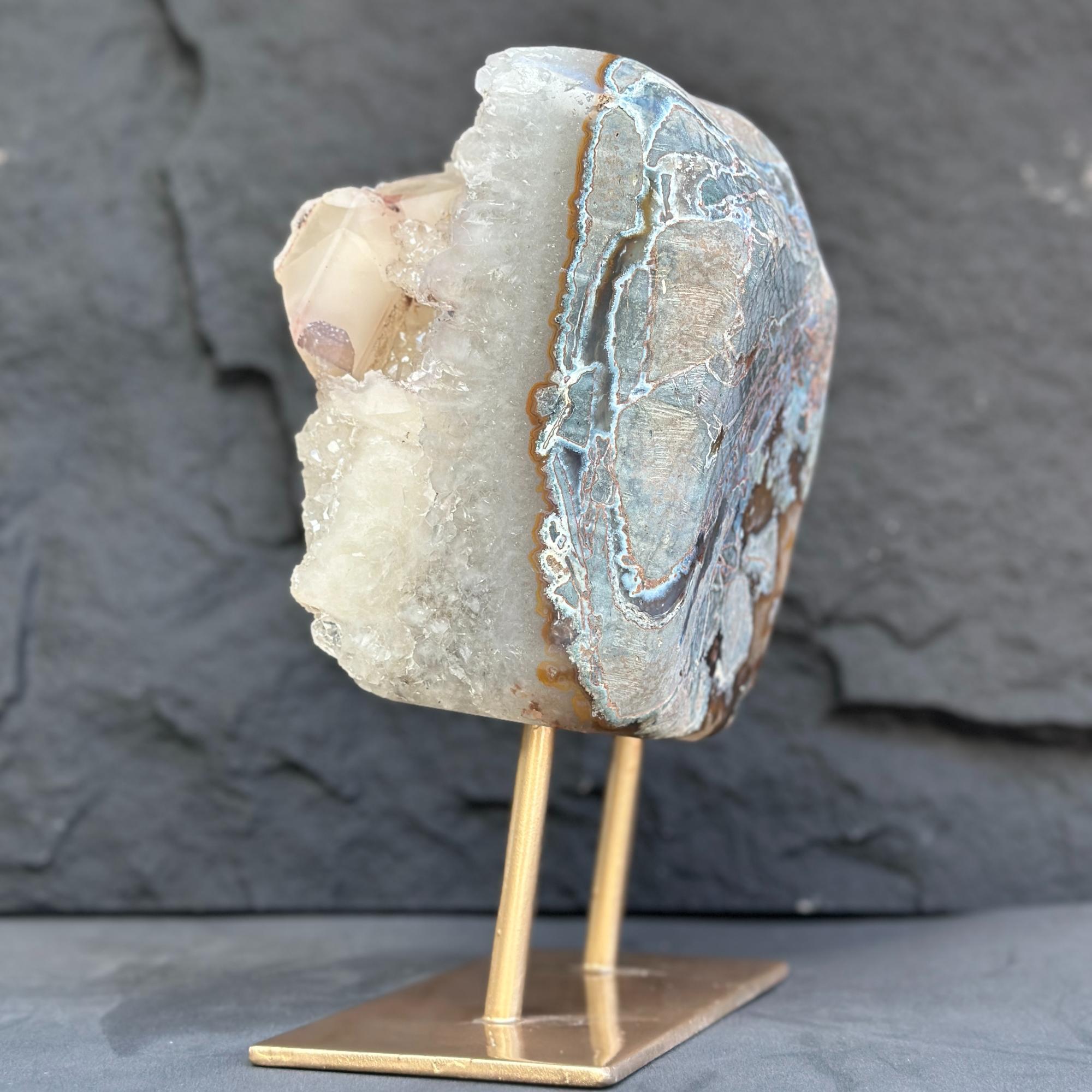 Natural Uruguayan Quartz Crystal on Metal Stand