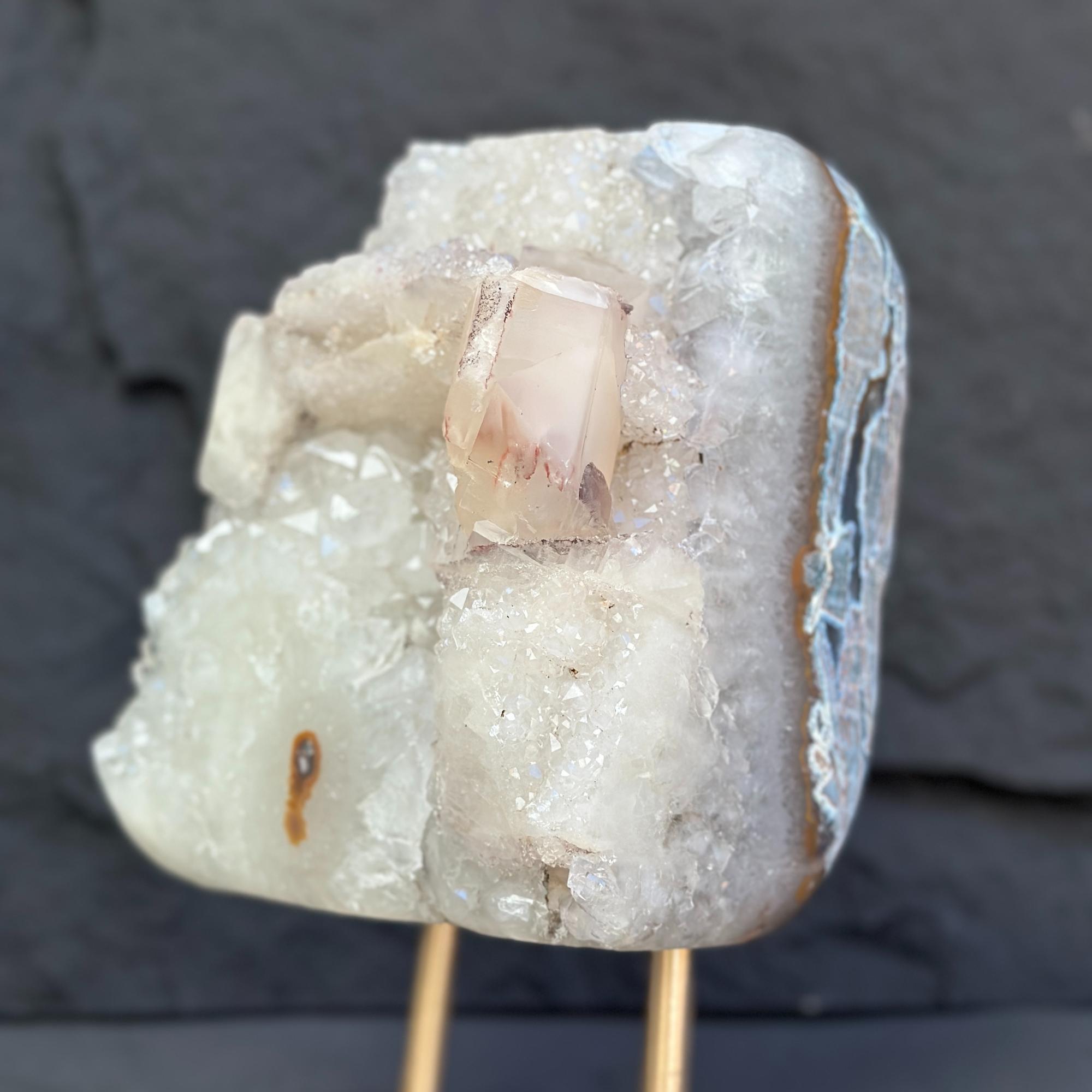 Natural Uruguayan Quartz Crystal on Metal Stand