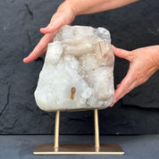 Natural Uruguayan Quartz Crystal on Metal Stand
