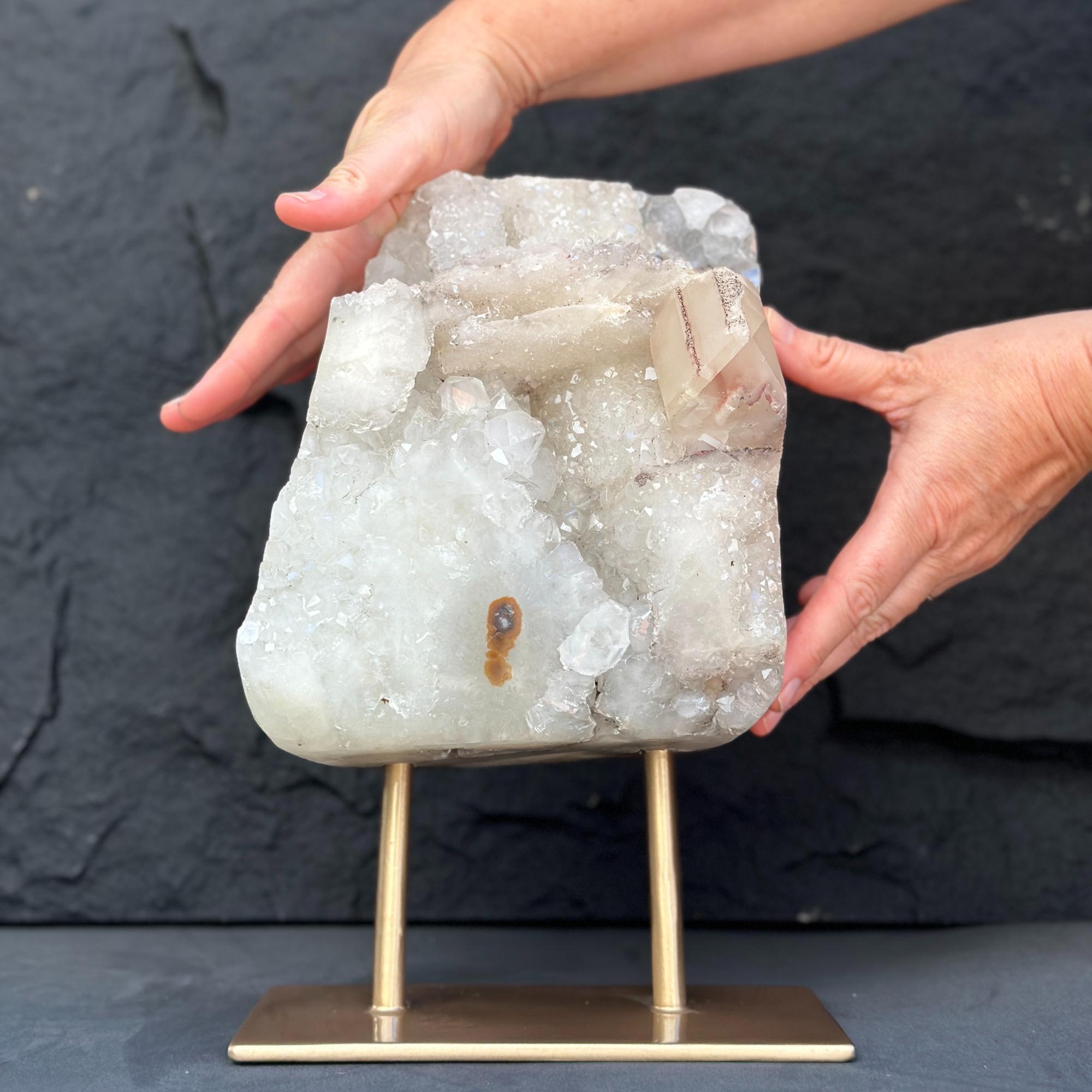 Natural Uruguayan Quartz Crystal on Metal Stand